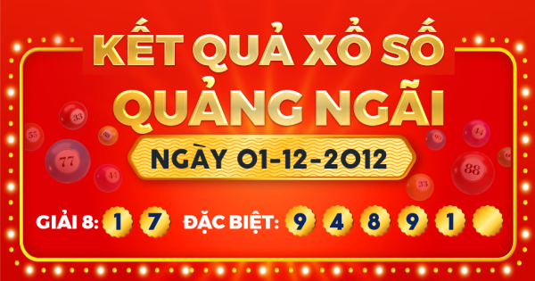 Kết quả xổ số Quảng Ngãi ngày 1/12/2012