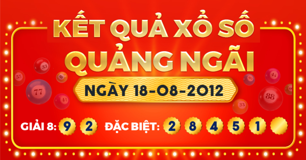 Kết quả xổ số Quảng Ngãi ngày 18/8/2012