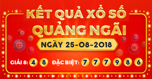 Kết quả xổ số Quảng Ngãi ngày 25/8/2018