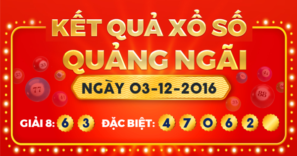 Kết quả xổ số Quảng Ngãi ngày 3/12/2016