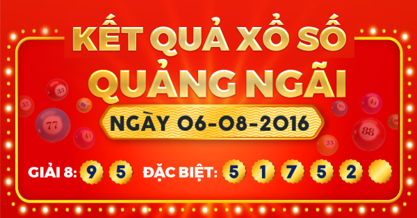 Kết quả xổ số Quảng Ngãi ngày 6/8/2016