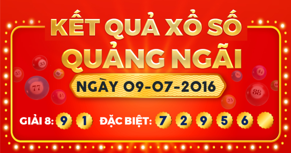 Kết quả xổ số Quảng Ngãi ngày 9/7/2016